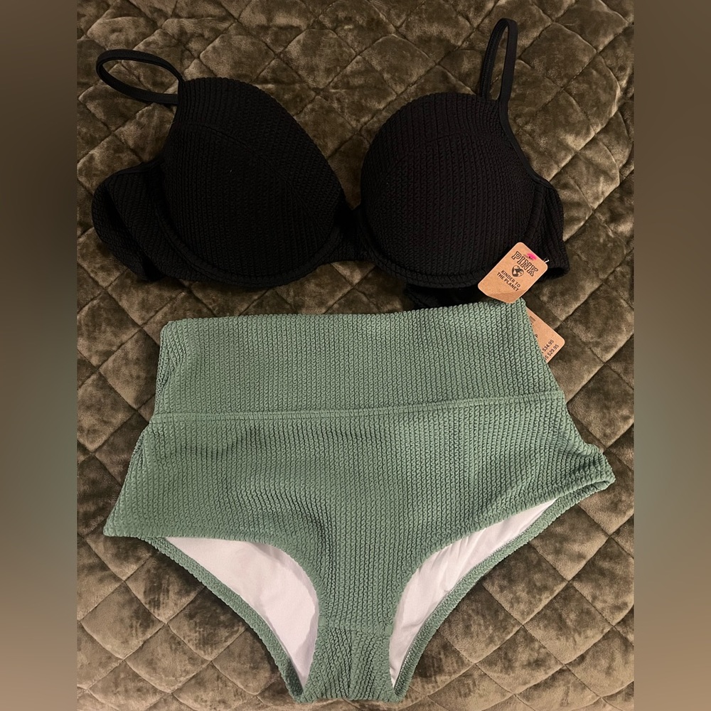PINK high waisted Swimsuit Ribbed Top & Bottom
